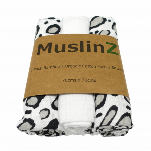 leopard 3 pack Muslinz bamboo & organic cotton