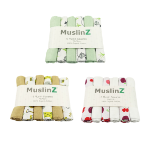 MuslinZ organic cotton 70 x 70cm squares 6 pack